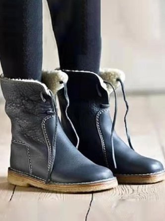 Women Casual PU Boots Full Waterproof Insulated Low Heel Winter Boots AD188