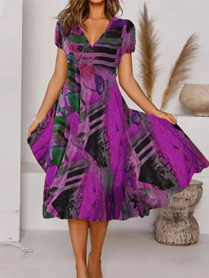 Boho Printed V Neck Floral Weaving Dress NNq18