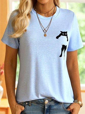 Casual Cat Printed T-T-shirt QAW14