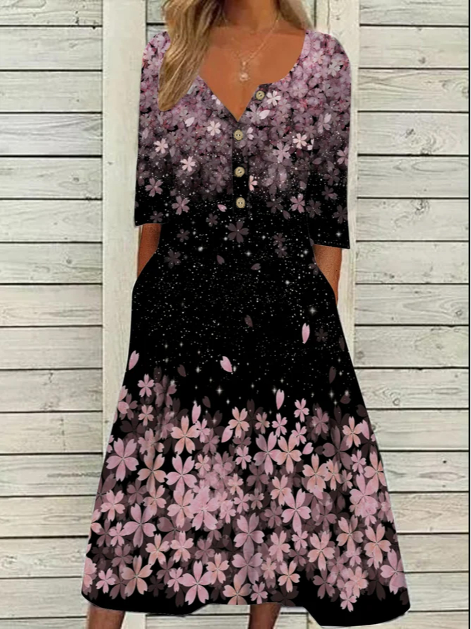 V Neck Floral Vacation Midi Dress  WJ66