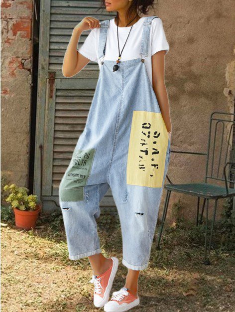 Cocoon Gebürsteter Casual Buchstaben Jumpsuit WD101