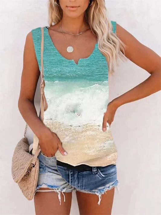 V Neck Color-Block Sleeveless Tops TH1036