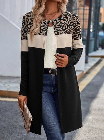 Color Block Leopard Long Sleeve Casual Other Coat QAG6