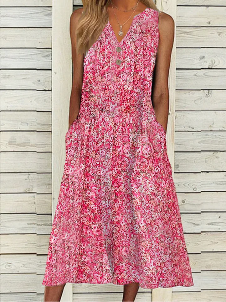 V Neck Floral Loose Vacation Dress AA49