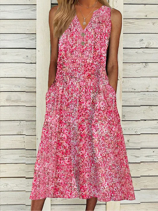 V Neck Floral Loose Vacation Dress AH460