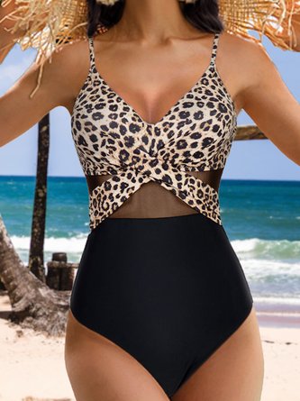 Casual Leopard Printing One-Piece Swimsuit QAP25