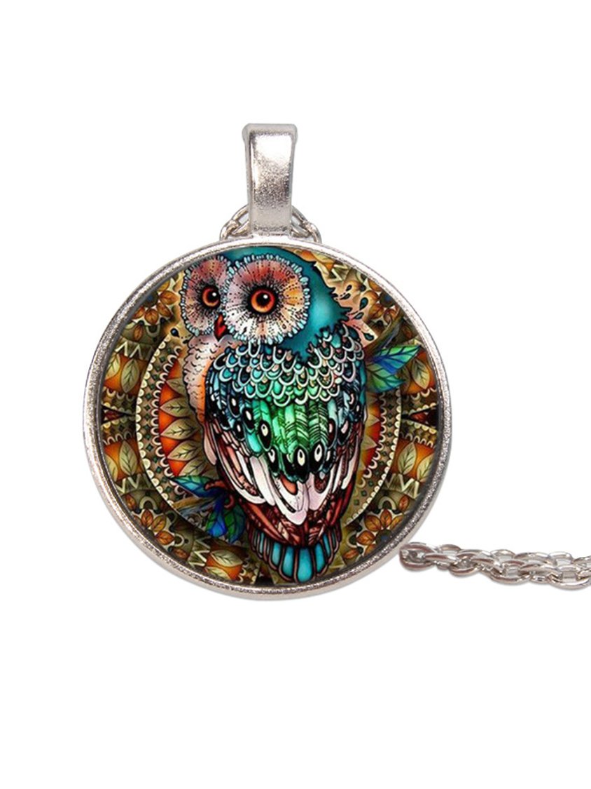 Time Stone Owl Painted Necklace AT100106