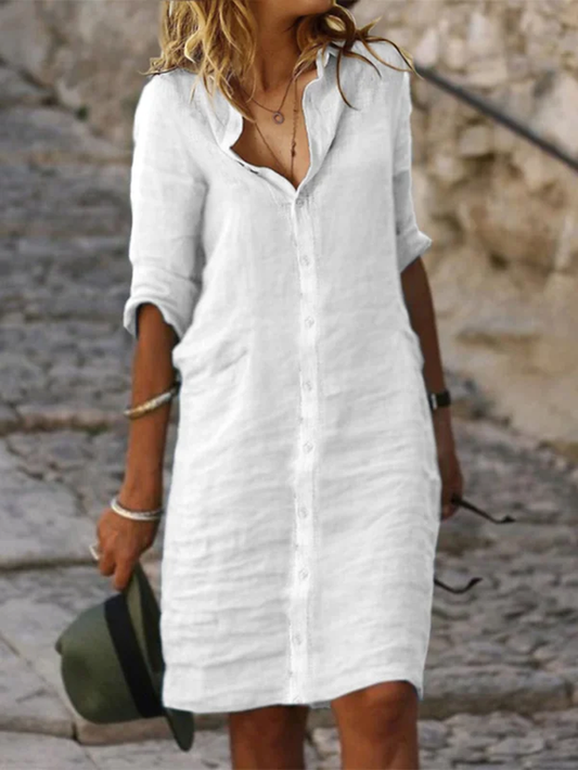 Cotton And Linen Loose Linen Plain Dress CC58