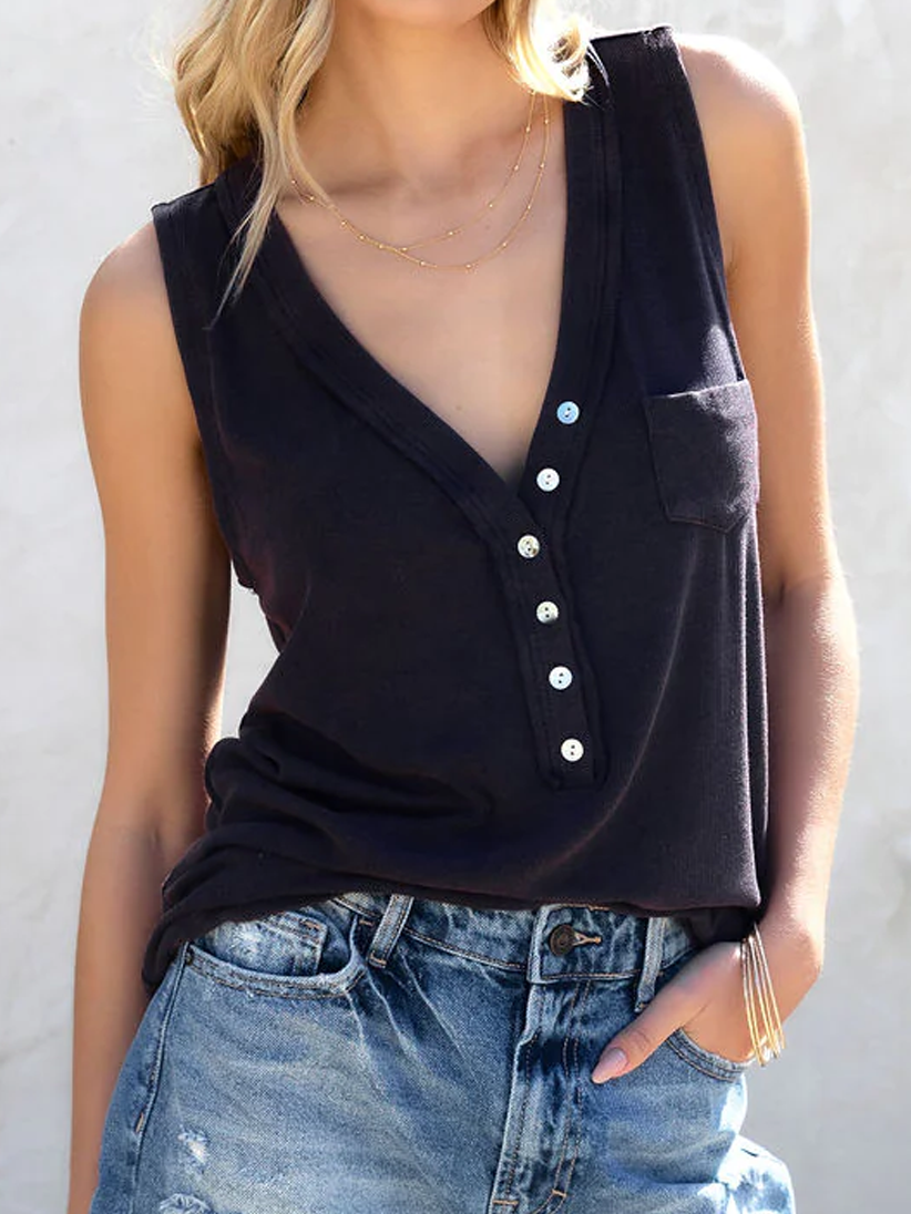Casual Buttoned Loose Tank Top QAF57