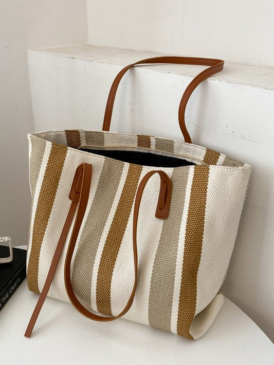 Casual Two-tone Striped Leather Shoulder Bag AA58