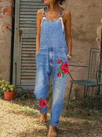 Jumpsuit und Strampler aus Denim mit Vintage-Blumenmuster CM90