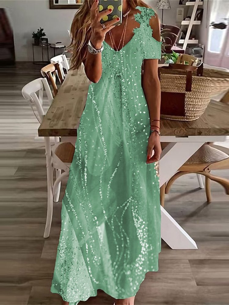 Abstract Casual Lace V Neck Maxi Dress  WT95