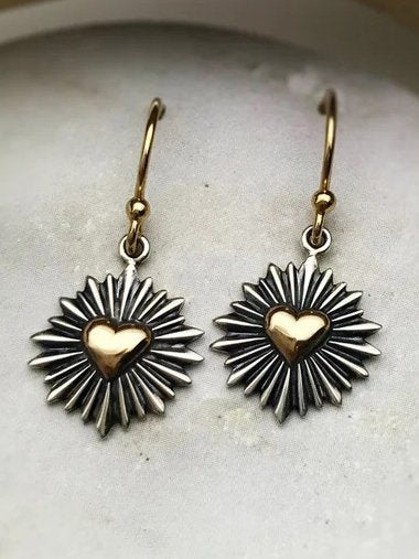 Retro Contrast Color Heart Pendant Earrings Ethnic Style Old Jewelry QAG37