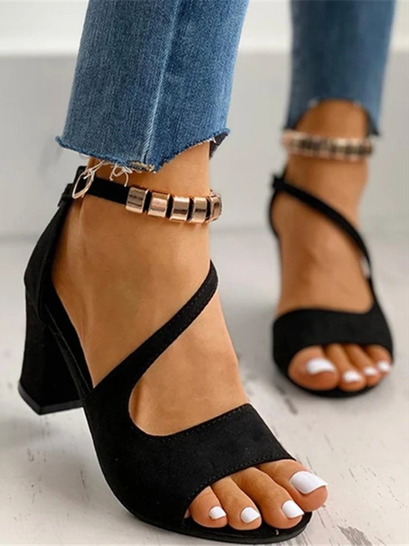Beads Decor Chunky Heel Ankle Strap Sandals QAF8