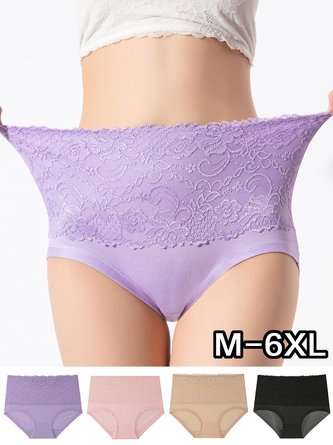 Comfortable Soft Lace High Waist Brief Plus Size QAR11