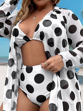 Sexy Polka Dots Printing V Neck Bikini With Cover Up QAJ1