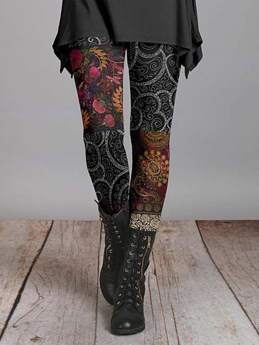 Leggings mit Vintage-Ethno-Muster und normaler Passform AT100145