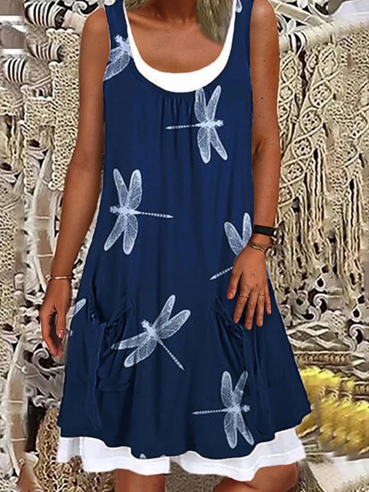 Round Neck Dragonfly Casual Dress  WO99