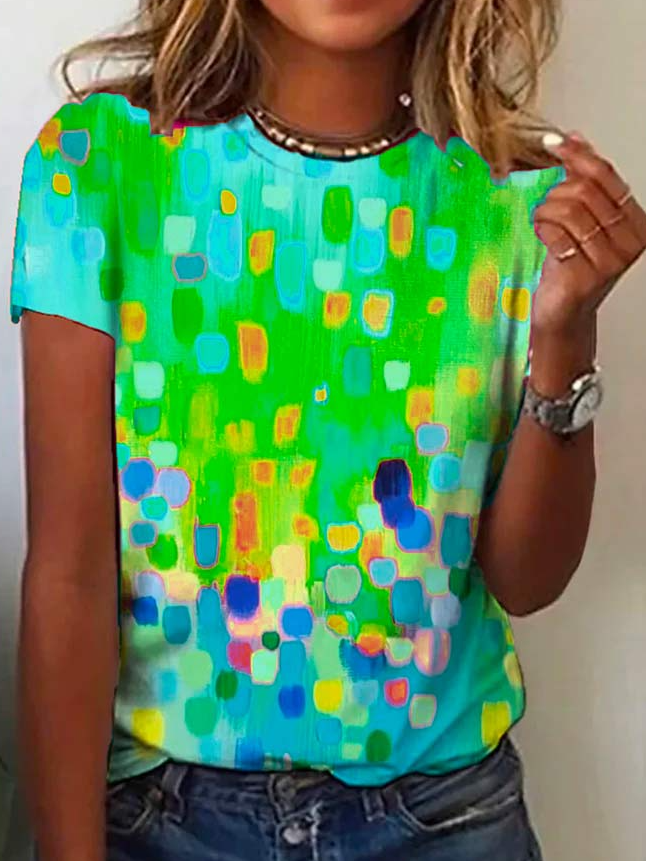 Crew Neck Casual Ombre Loose Rainbow Dot Short Sleeve T-Shirt AH205