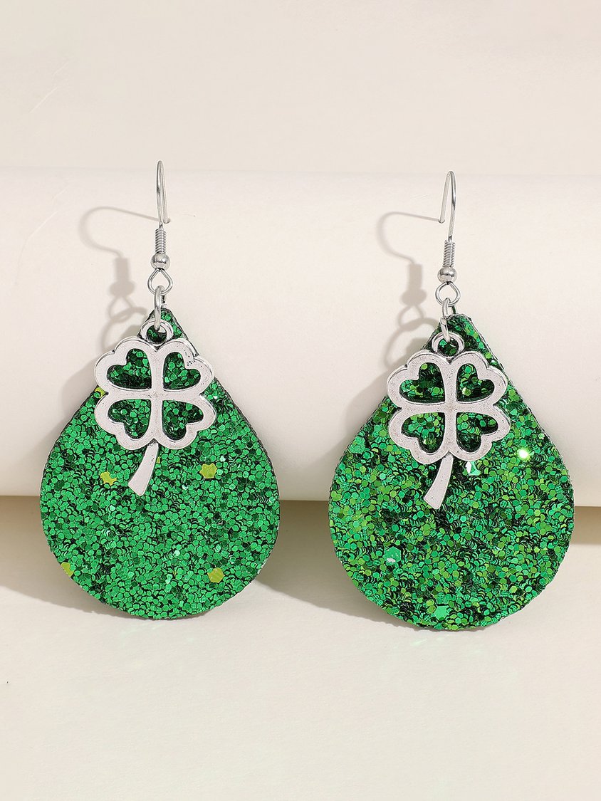 St. Patrick Clover Leather Earrings Holiday Party Jewelry Irish Festival QAR113
