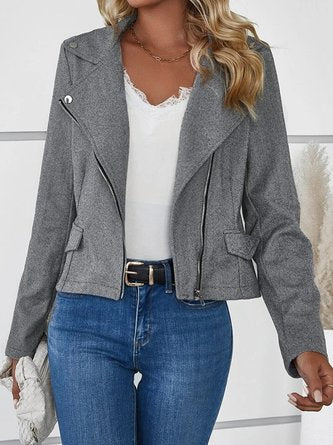 Plain Long Sleeve Buckle Zipper Casual Jacket QAG8