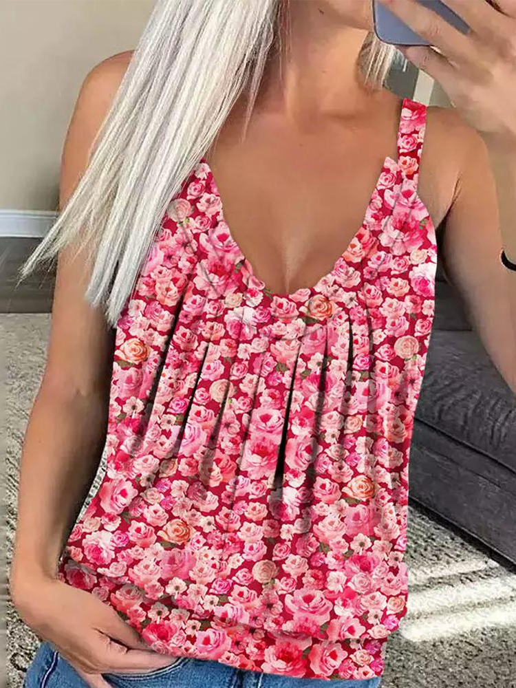 Floral Casual V Neck Loose Tank Top RR8