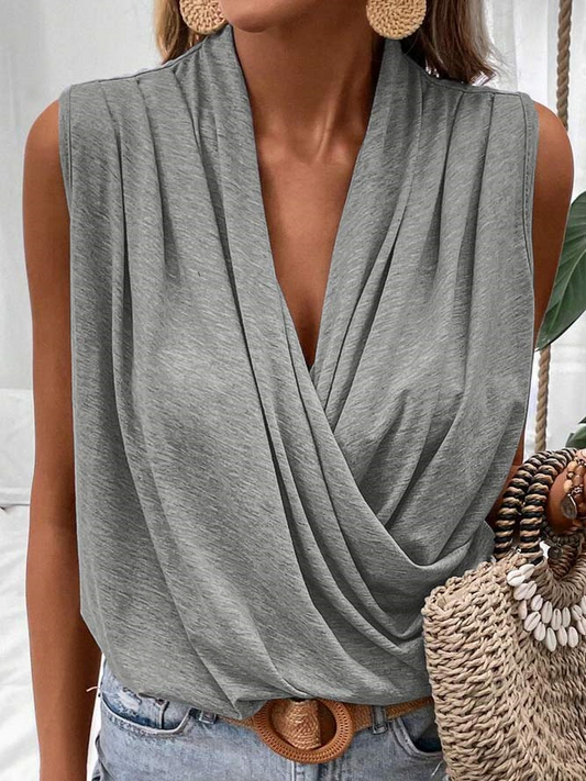 Plain V Neck Loose Casual Tank Top  WU104