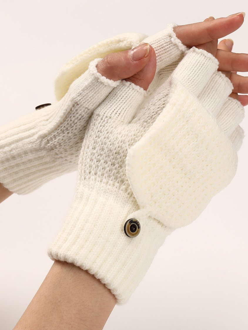 Casual Solid Color Flip-Up Five-finger Gloves Daily Commuting Home Accessories QAR85