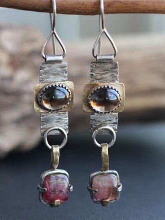 Ethnische natürliche Kristall geometrische Muster Distressed Dangle Ohrringe Vintage Schmuck AD951