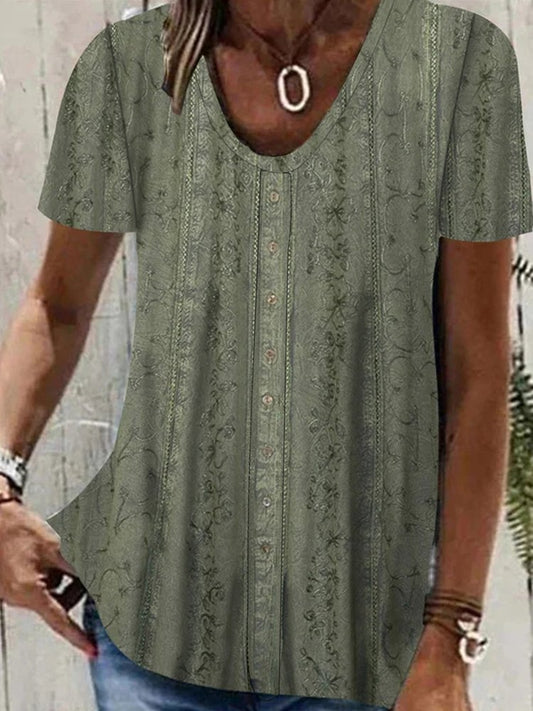 Chemise décontractée à col rond ethnique WG96