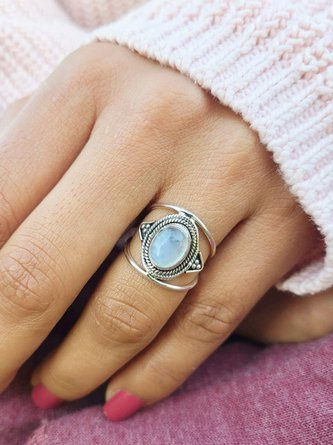 Vintage Ethnic Inlaid Moonstone Ring QAR105