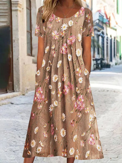 Robe décontractée à col ras du cou et imprimé floral NNq56