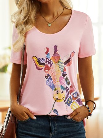 Casual Giraffe Printed Short Sleeve Tee QAW35