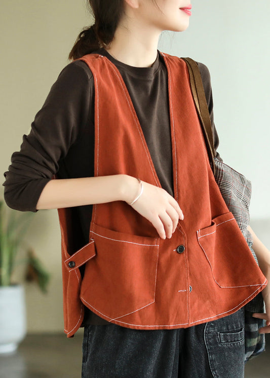 Art Orange Oversized Side Open Cotton Vest Summer Ada Fashion