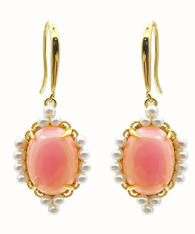 Art Pink Sterling Silver Overgild Pearl Shell Drop Earrings Ada Fashion