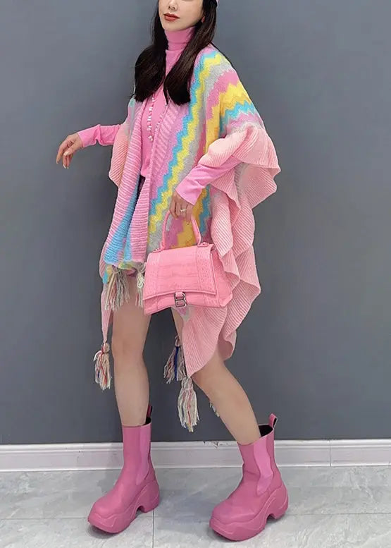 Autumn New Casual Versatile Pink Knitted Tasseled Shawl Ada Fashion