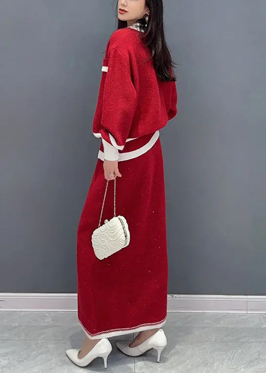 Autumn New Versatile Red Small Fragrant Coat And Skirts Two Piece Set Ada Fashion