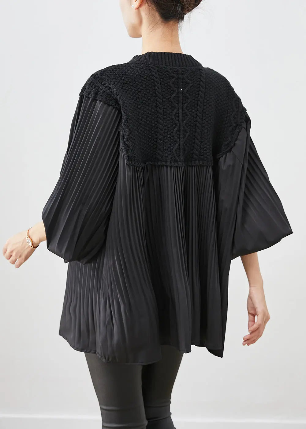 Beautiful Black Oversized Patchwork Wrinkled Tops Lantern Sleeve Ada Fashion