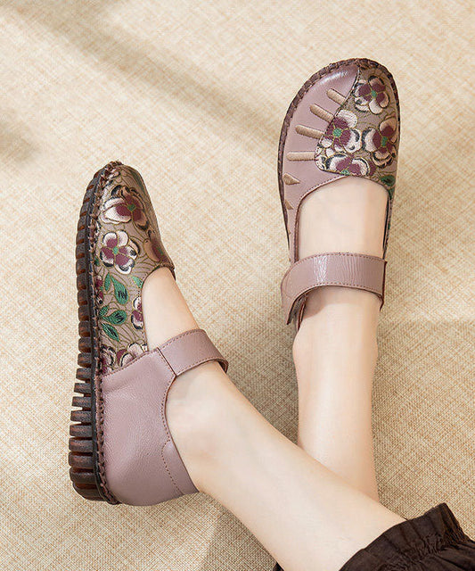 Beautiful Buckle Strap Flats Light Purple Splicing Cowhide Leather LC0529