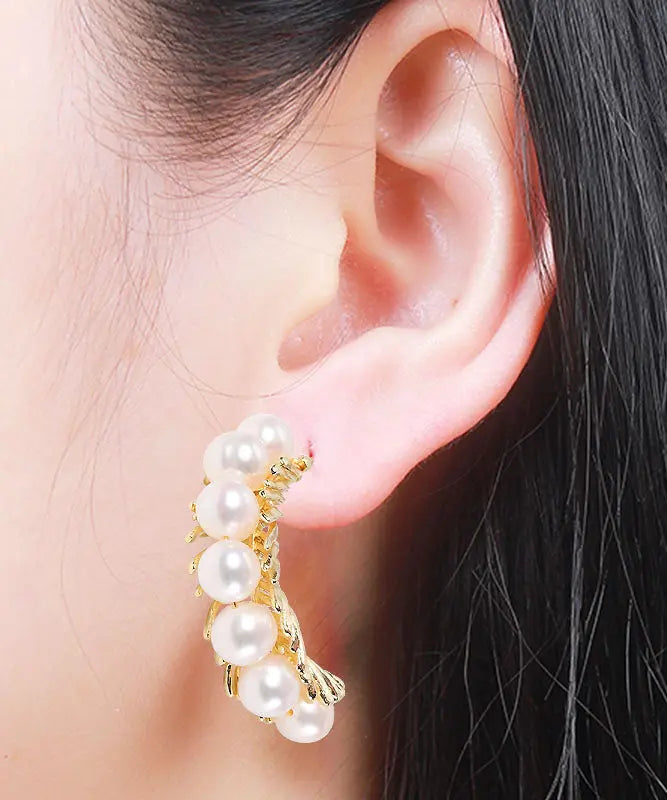 Beautiful Gold Sterling Silver Overgild Pearl Hoop Earrings Ada Fashion