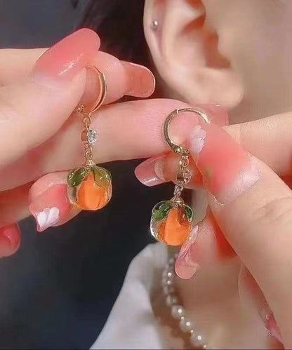 Beautiful Orange Alloy Inlaid Zircon Crystal Drop Earrings Ada Fashion