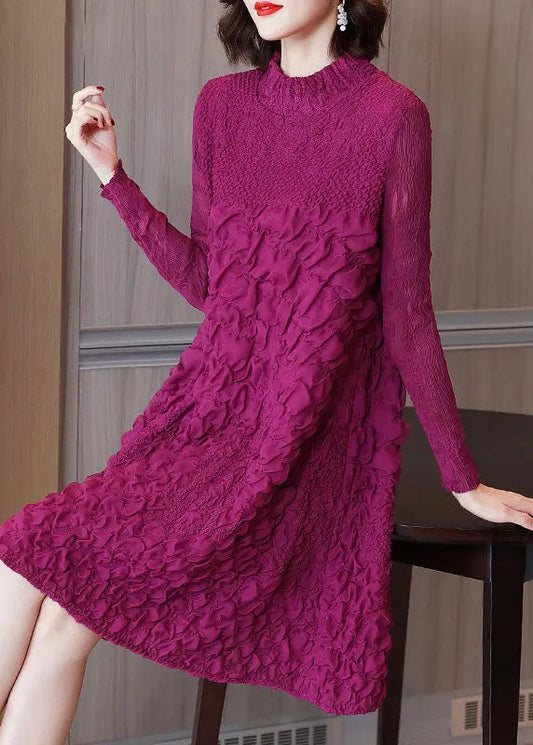 Beautiful Rose O-Neck Embroidered Long A Line Dresses Long Sleeve Ada Fashion