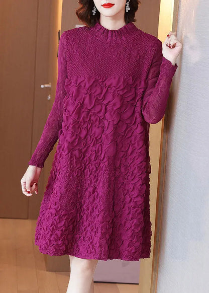 Beautiful Rose O-Neck Embroidered Long A Line Dresses Long Sleeve Ada Fashion