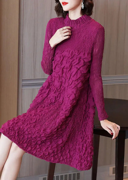 Beautiful Rose O-Neck Embroidered Long A Line Dresses Long Sleeve Ada Fashion