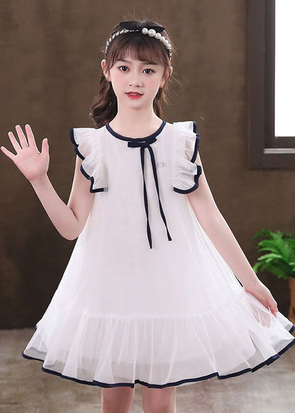 Belle robe d'été blanche en tulle à manches bouffantes pour bébé fille