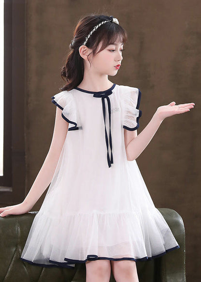 Belle robe d'été blanche en tulle à manches bouffantes pour bébé fille