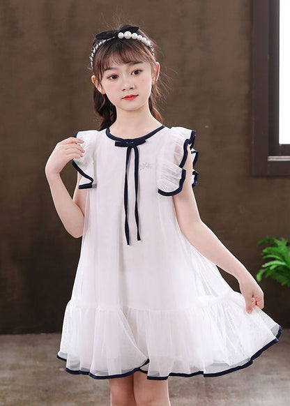 Belle robe d'été blanche en tulle à manches bouffantes pour bébé fille