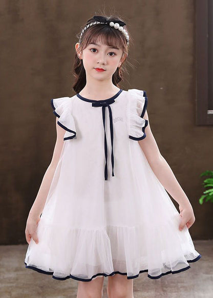 Belle robe d'été blanche en tulle à manches bouffantes pour bébé fille