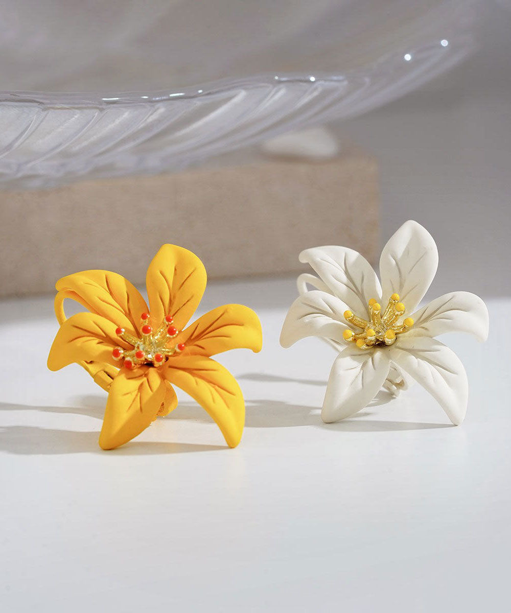 Beautiful Yellow Asymmetricar Lily Floral Stud Earrings Ada Fashion