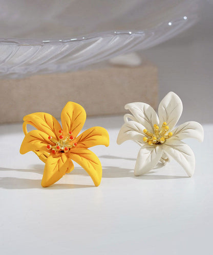 Beautiful Yellow Asymmetricar Lily Floral Stud Earrings Ada Fashion